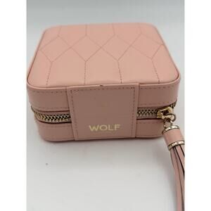 WOLF Caroline Zip Travel Case Jewelry Box in Rose Quartz Leather Quiet Luxury